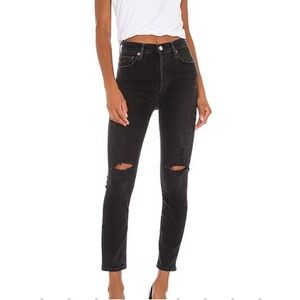 Agolde Nico High Rise Slim Distressed Womens Size 25 Black Button Fly Denim Jean